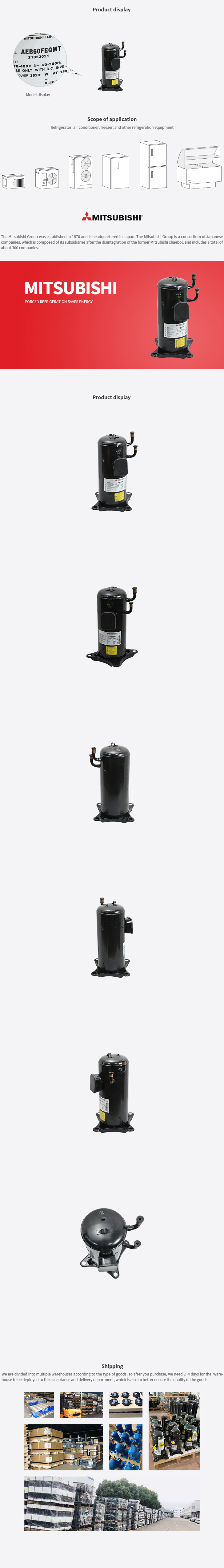 Mitsubishi Compressor AEB60FEQMT, technical parameters pdf, structure diagram